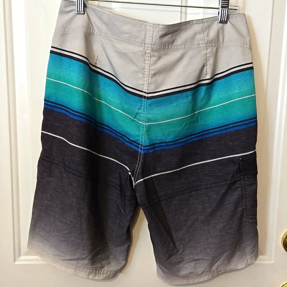Goodfellow & Co, Shorts, Bermuda, Striped, Teal, Ombre, Lightweight, Velcro Fly